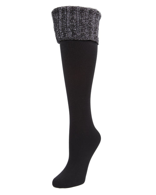 Leeds Fleece-Lined Cuffed Knee High Sock : Color: Black/Black Lurex