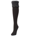 Women's Ribbed Braided Cuffed Plush Knee-High Socks : Color: Black