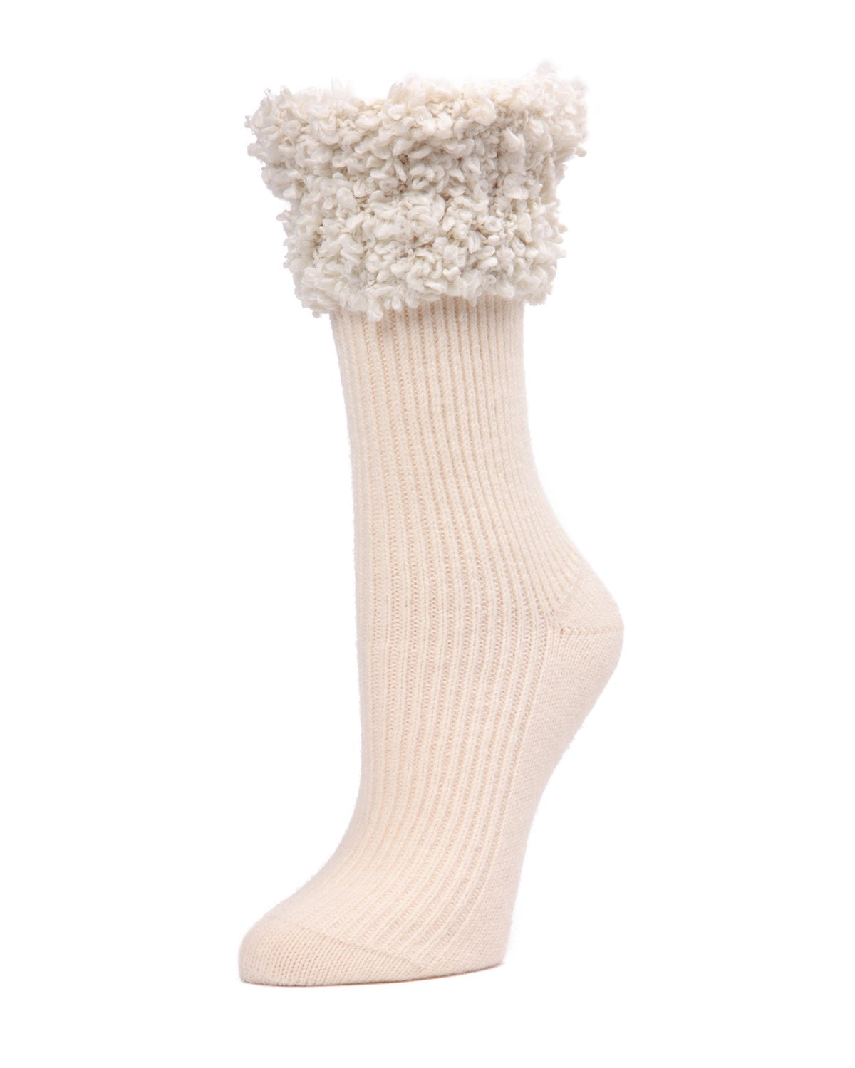 Women's Elegant Rib Cuffed Plush Crew Socks : Color: Winter White