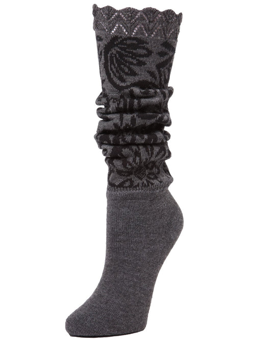 Entrega Floral Slouched Extended Warm Crew Sock : Color: Dark Gray Heather