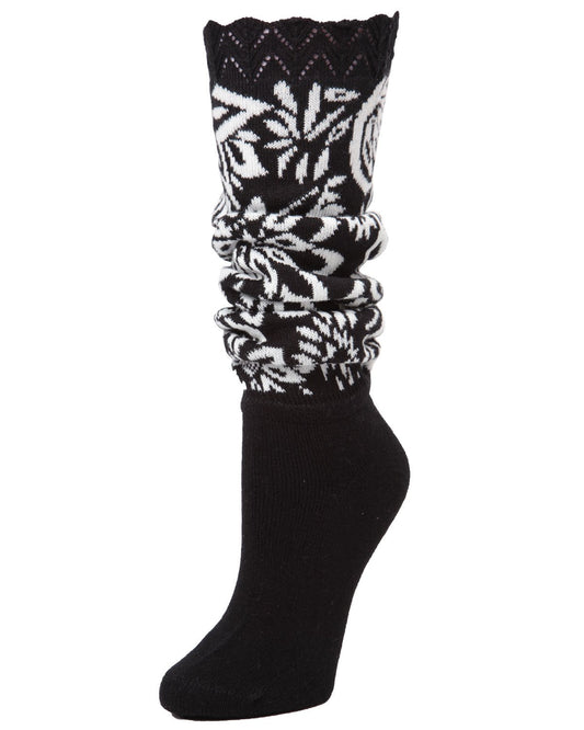 Entrega Floral Slouched Extended Warm Crew Sock : Color: Black