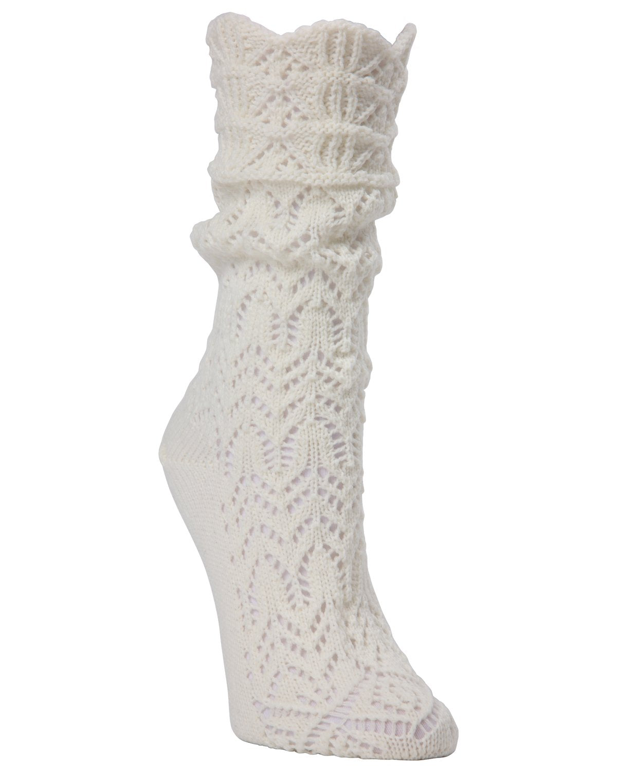 Shakar Scalloped Crochet Knit Boot Sock : Color: Ivory