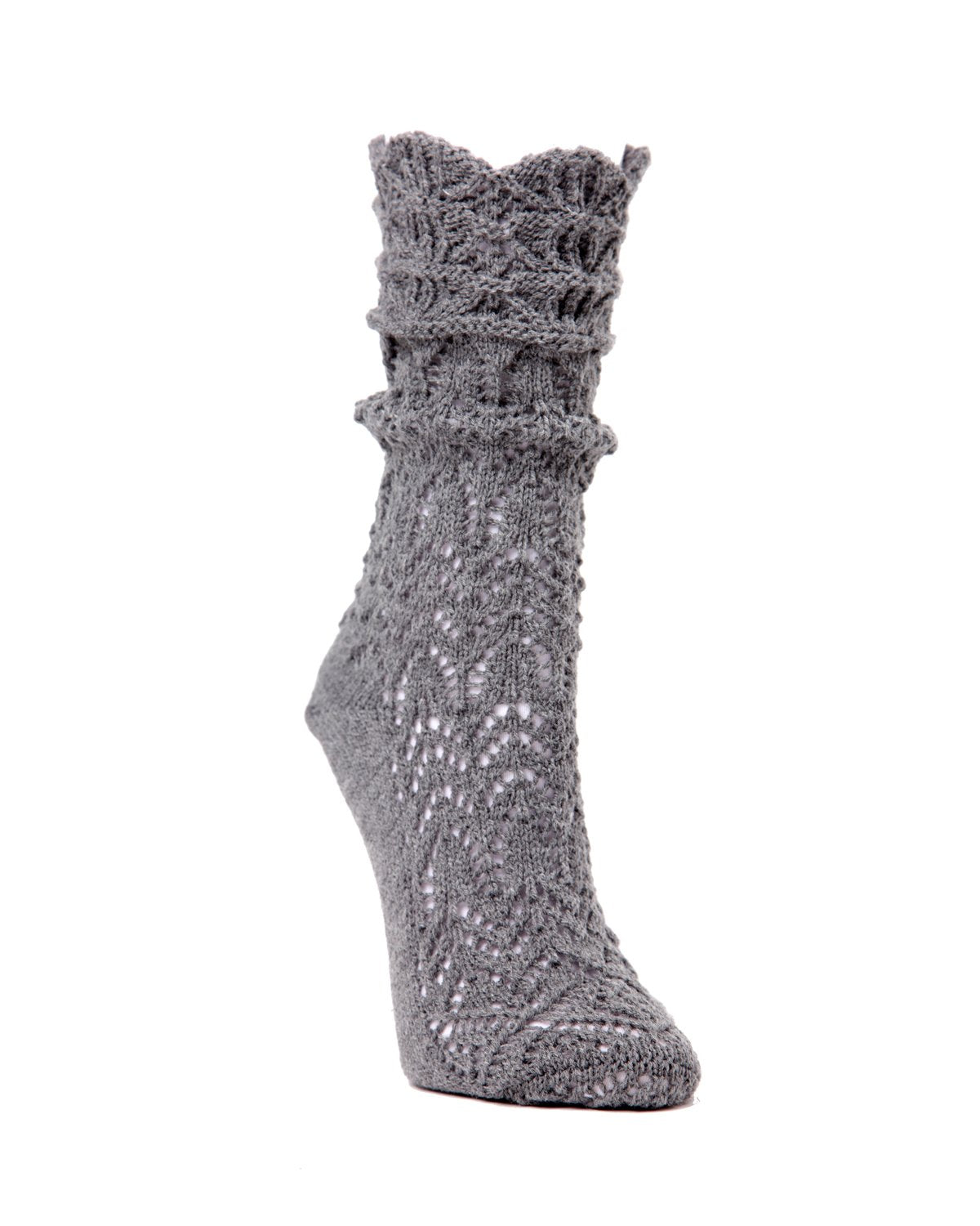Shakar Scalloped Crochet Knit Boot Sock : Color: Medium Gray Heather