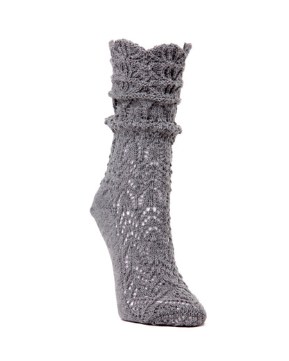 Shakar Scalloped Crochet Knit Boot Sock : Color: Medium Gray Heather