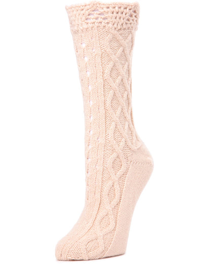 Asalim Mixed Knit Boot Sock Crew Socks : Color: Oatmeal