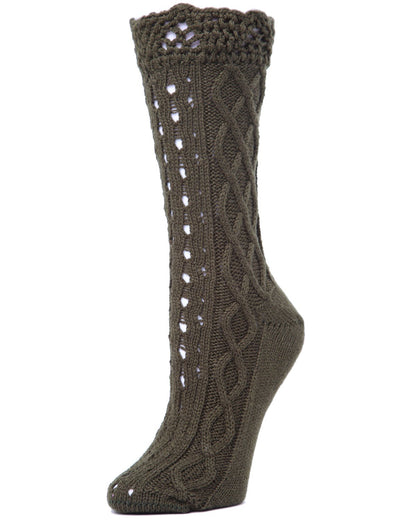 Asalim Mixed Knit Boot Sock Crew Socks : Color: Olive