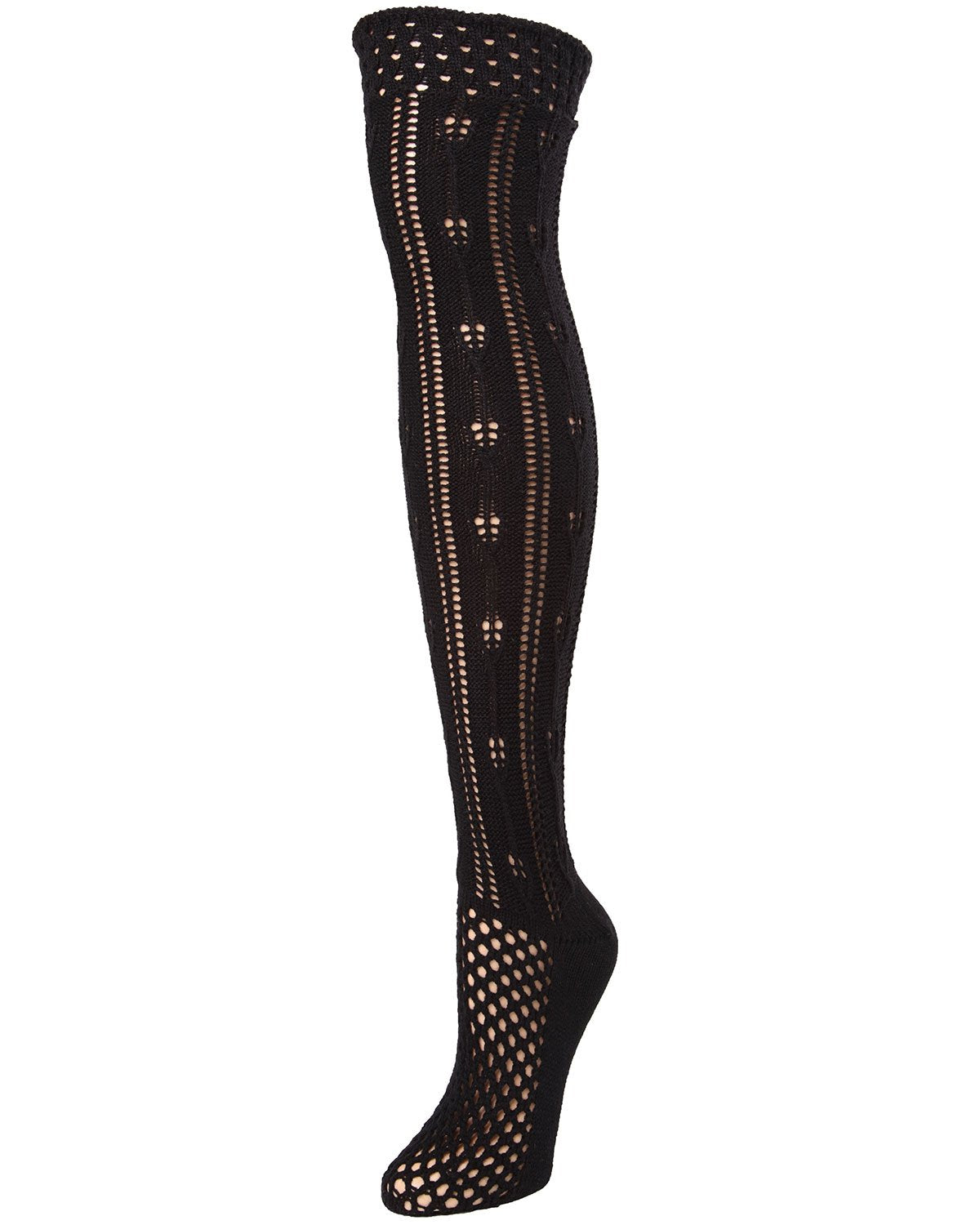 Fondant Crochet Stripe Over the Knee Boot Sock : Color: Black