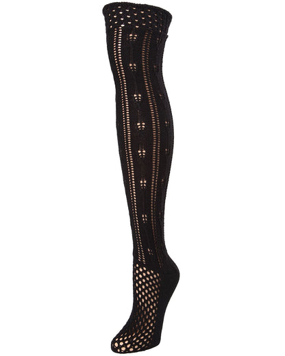 Fondant Crochet Stripe Over the Knee Boot Sock : Color: Black