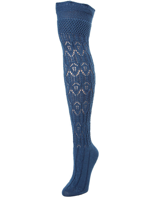 Glace Diamond Pointelle Over the Knee Boot Socks : Color: Blue