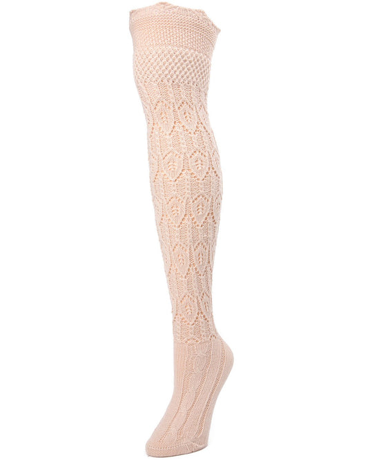 Glace Diamond Pointelle Over the Knee Boot Socks : Color: Oatmeal