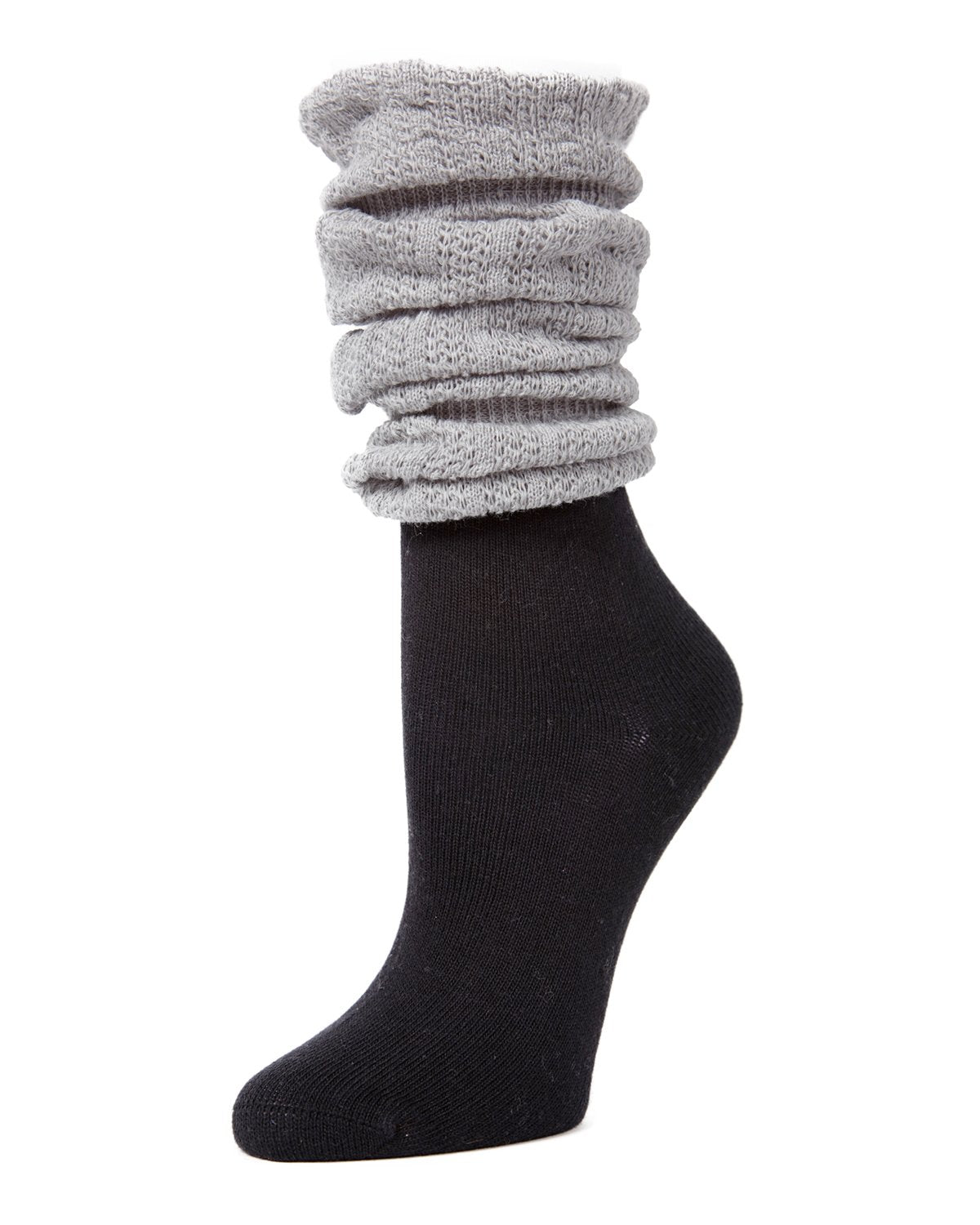 Linear Scrunch Cotton Blend Crew Socks : Color: Black