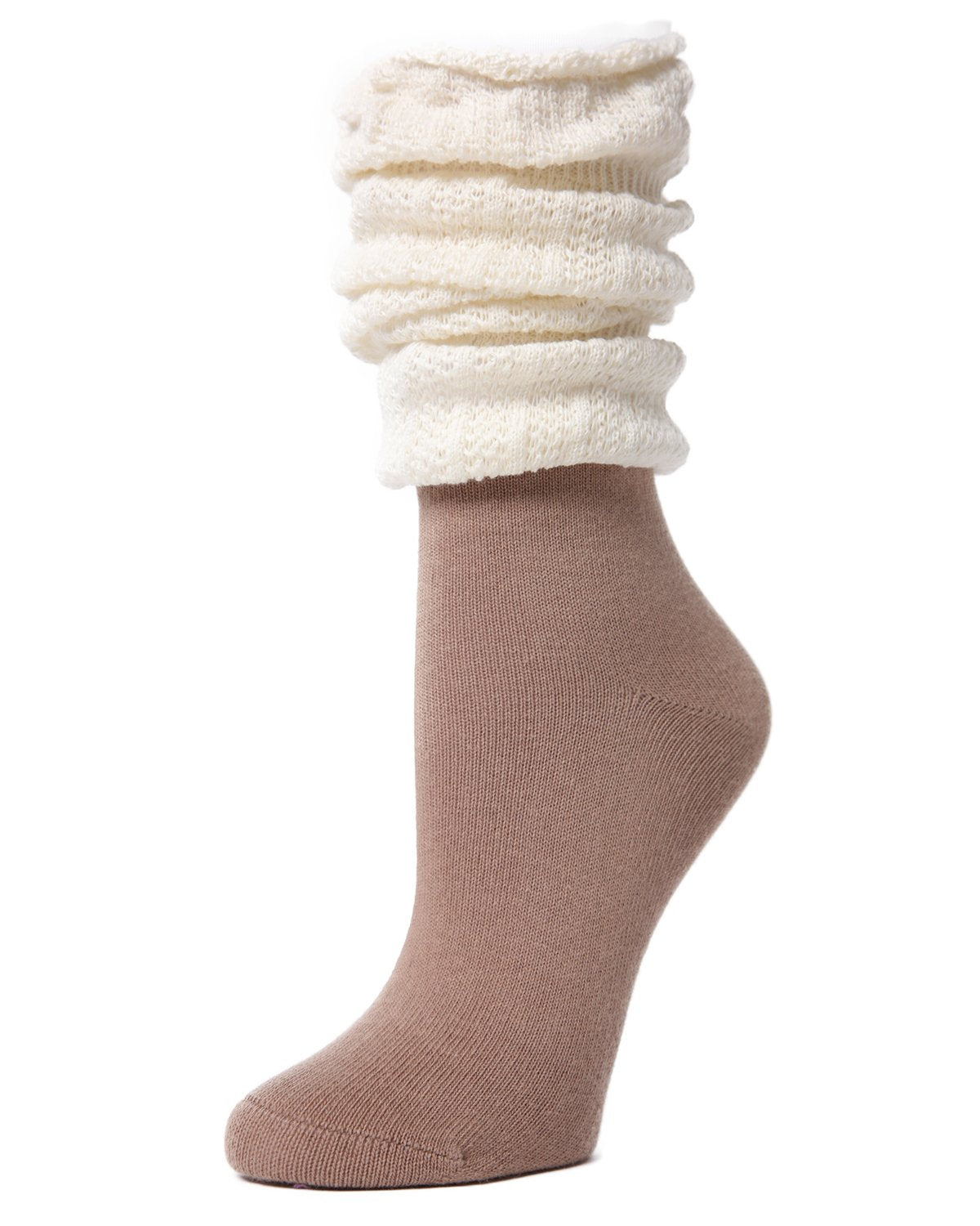 Linear Scrunch Cotton Blend Crew Socks : Color: Light Taupe Heather