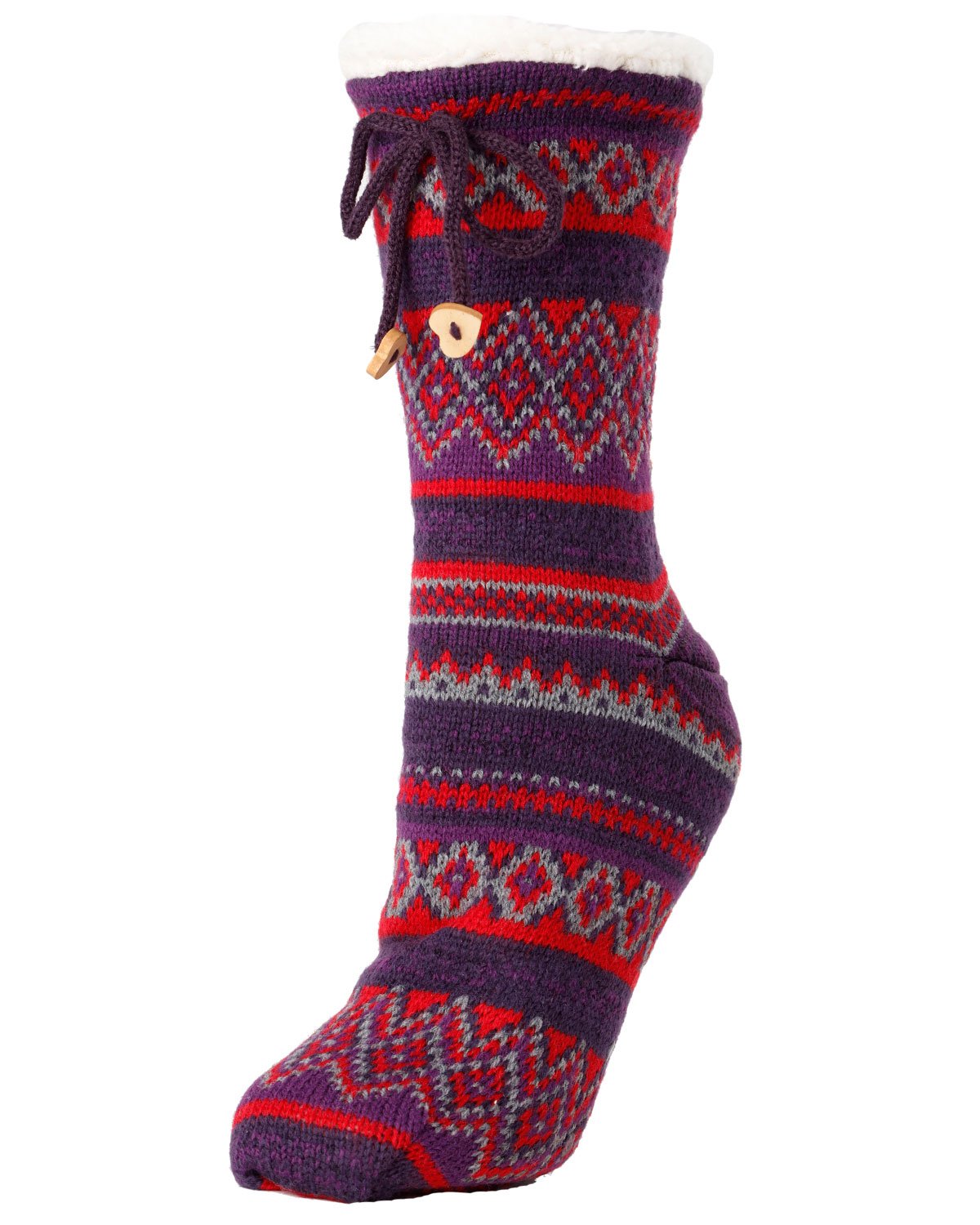 Mojave Sherpa Lined Non-Skid Crew Socks : Color: Haute Red