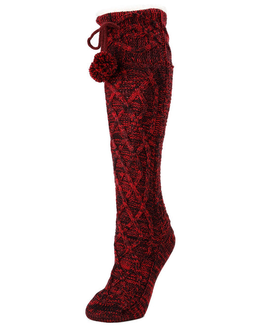 Silpi Lattice Pom-Pom Accent Knee High Sock : Color: Haute Red