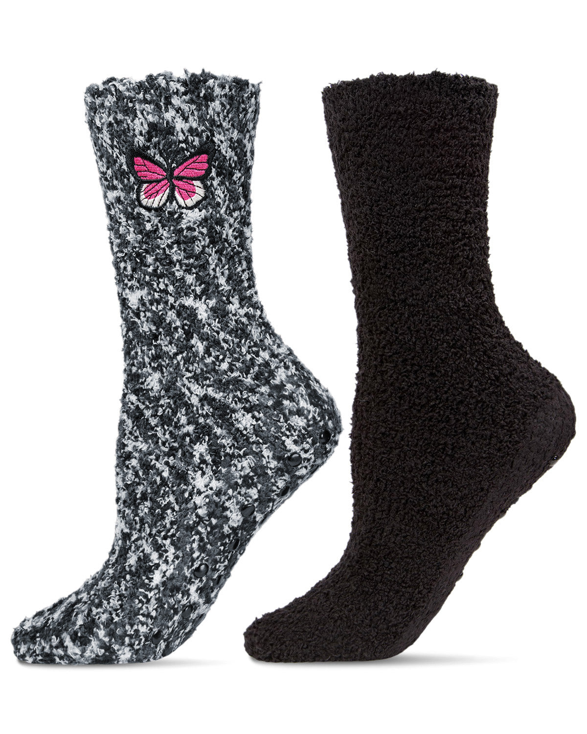 Butterfly Embroidered Cozy Crew 2 Pair Pack : Color: Black