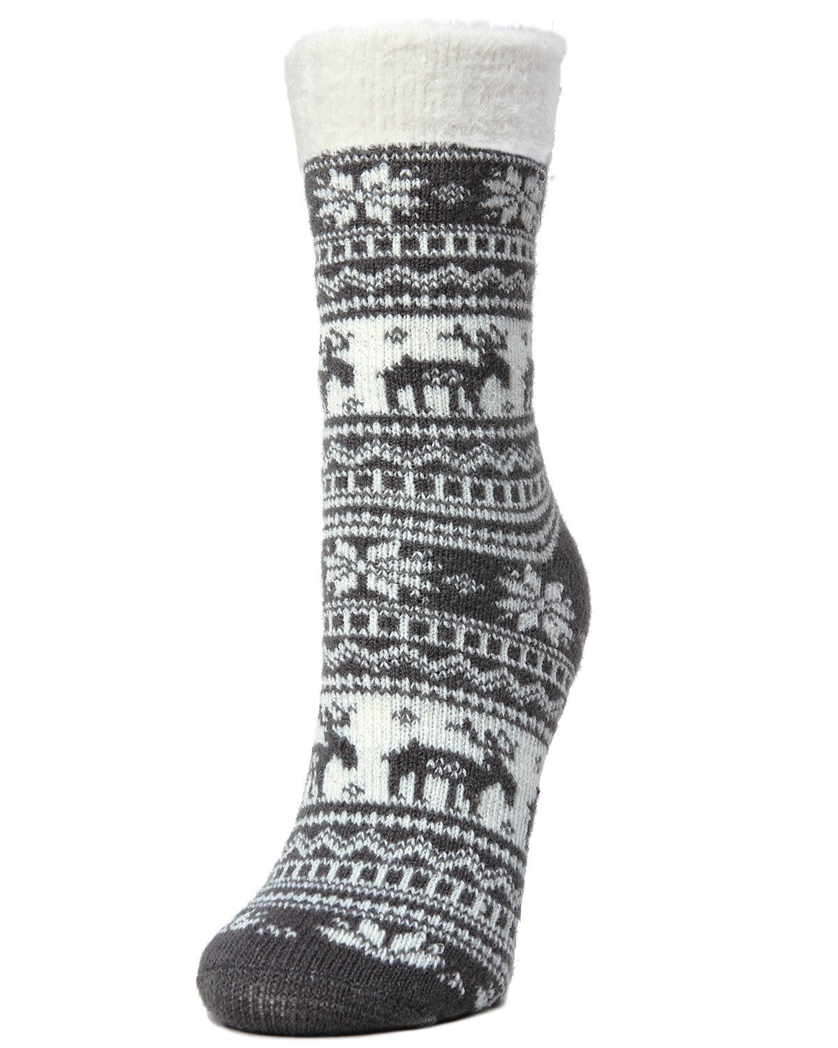 Reindeer Dual Layer Lurex Crew Socks : Color: Black