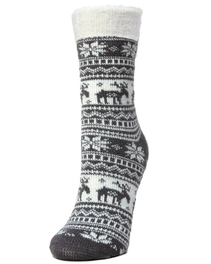 Reindeer Dual Layer Lurex Crew Socks : Color: Black