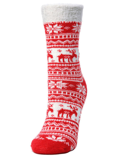 Reindeer Dual Layer Lurex Crew Socks : Color: Tango Red
