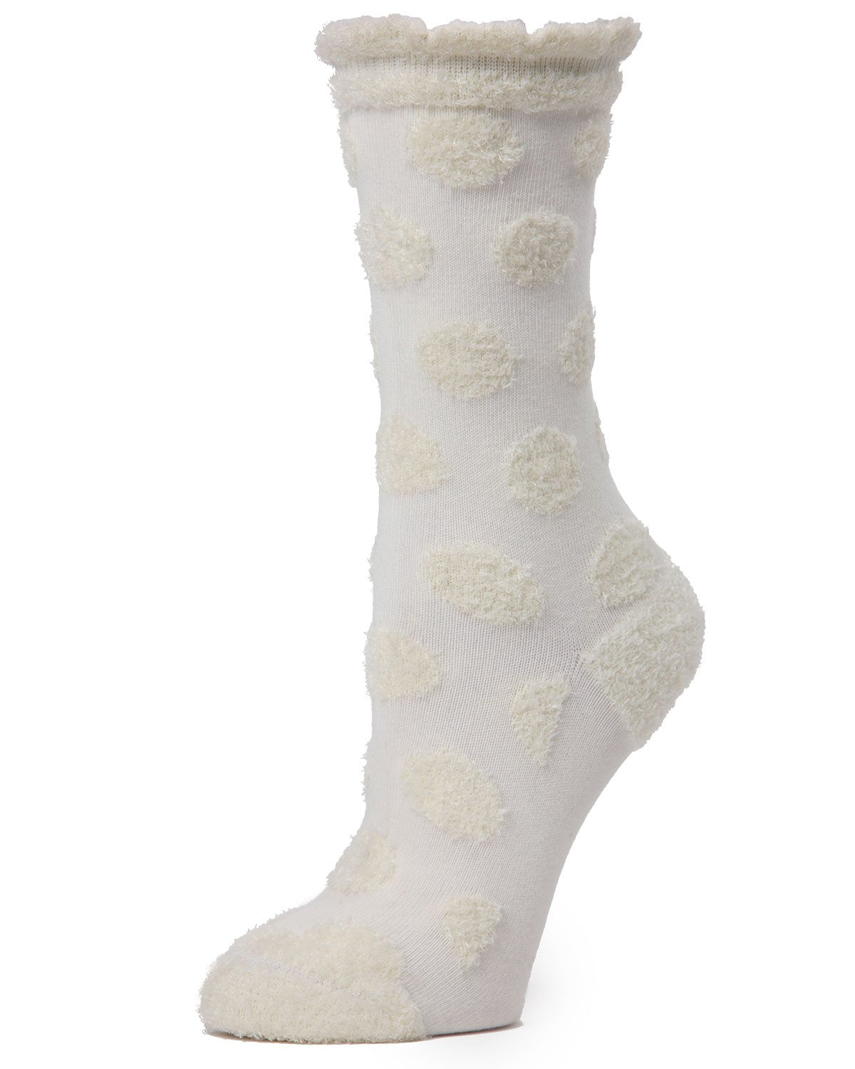 Laghetto Fuzzy Polka Dot Cotton Blend Crew Socks : Color: Winter White