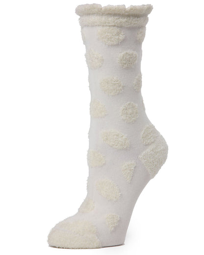 Laghetto Fuzzy Polka Dot Cotton Blend Crew Socks : Color: Winter White