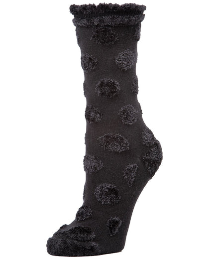 Laghetto Fuzzy Polka Dot Cotton Blend Crew Socks : Color: Black