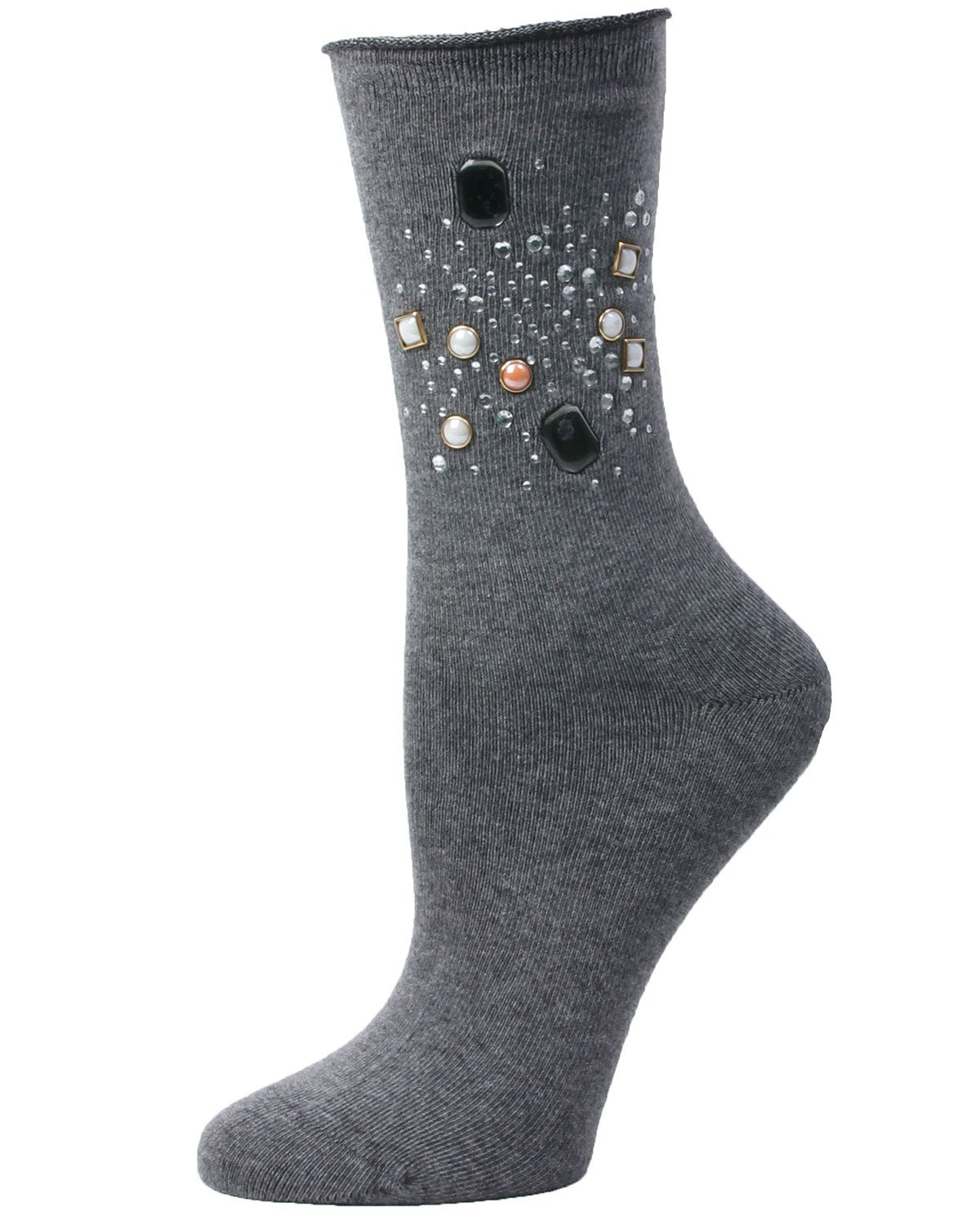 Treasure Bejeweled Cotton Blend Crew Sock : Color: Gray
