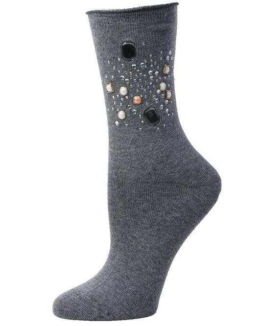 Treasure Bejeweled Cotton Blend Crew Sock : Color: Gray