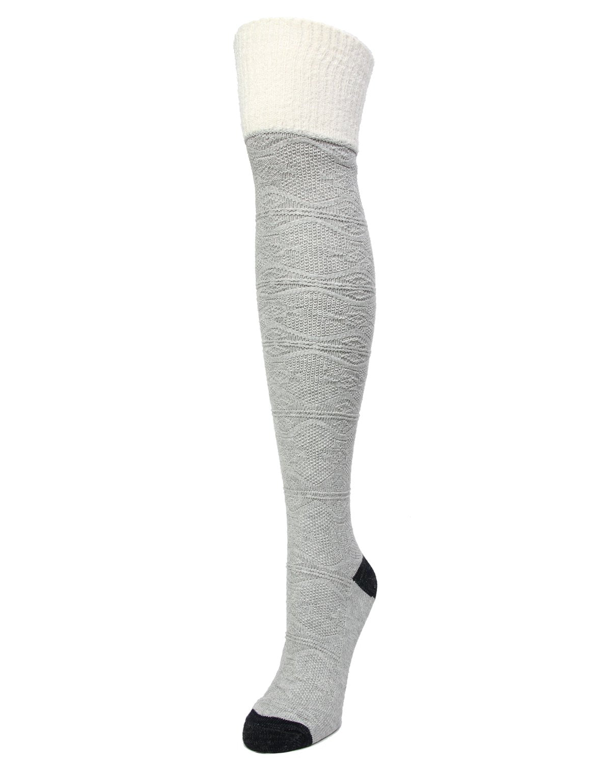 Wander Over the Knee Furry Cuffed Cotton Blend Sock : Color: Medium Gray Heather