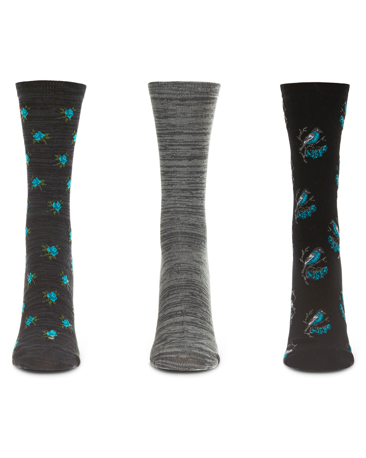 Women's 3 Pair Pack Birds Rayon From Bamboo Crew Socks : Color: Black