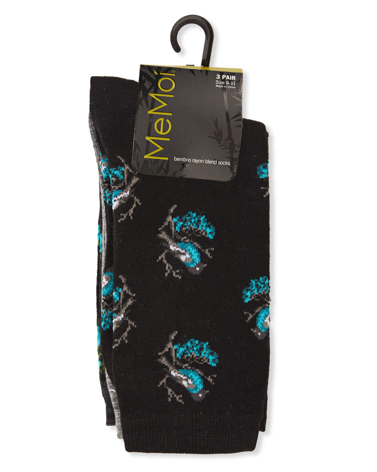 Women's 3 Pair Pack Birds Rayon From Bamboo Crew Socks : Color: Black