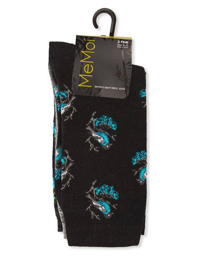 Women's 3 Pair Pack Birds Rayon From Bamboo Crew Socks : Color: Black