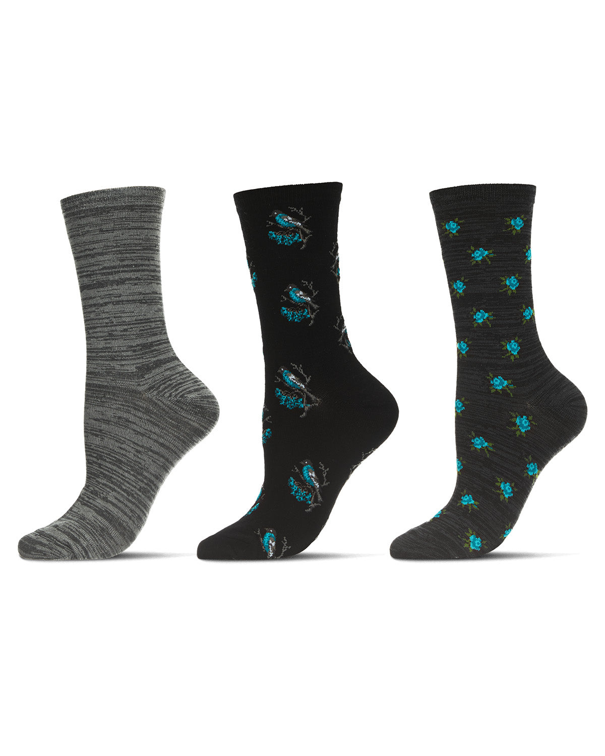 Women's 3 Pair Pack Birds Rayon From Bamboo Crew Socks : Color: Black