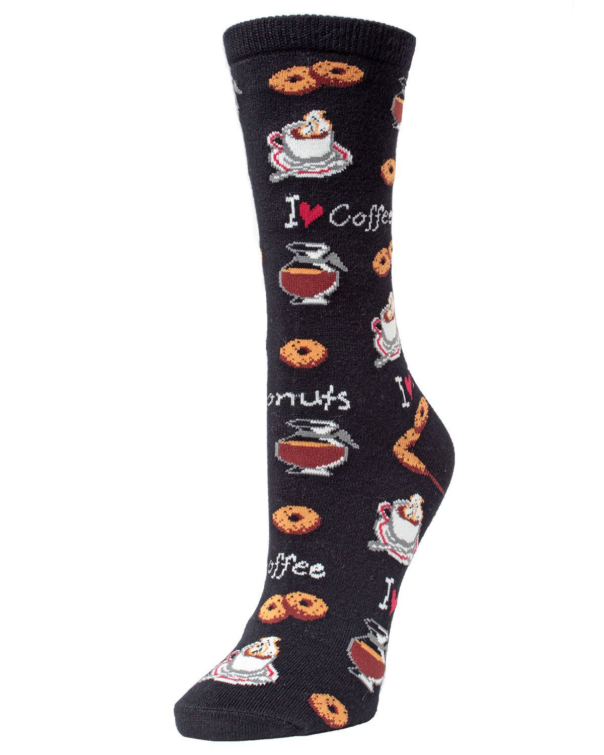 I Love Coffee Bamboo Blend Crew Socks : Color: Black
