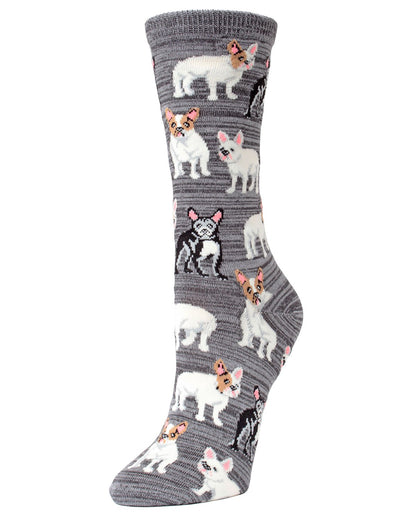 Women's French Bulldog Rayon From Bamboo Blend Crew Socks : Color: Asphalt