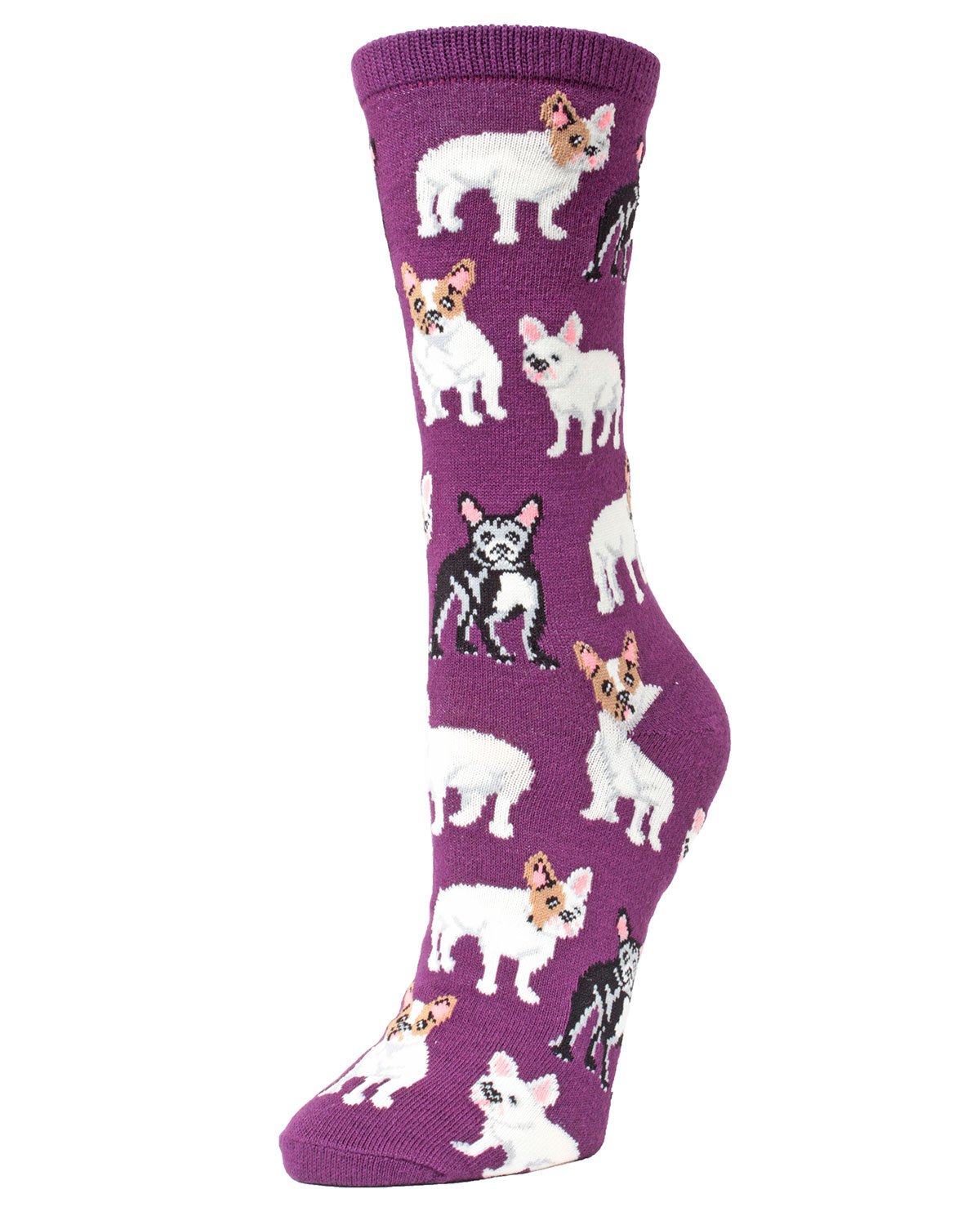 Women's French Bulldog Rayon From Bamboo Blend Crew Socks : Color: Blackberry Wine