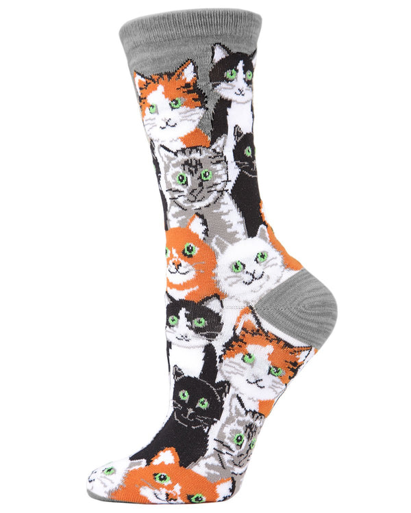 MeMoi Multi Cat Bamboo Blend Crew Socks