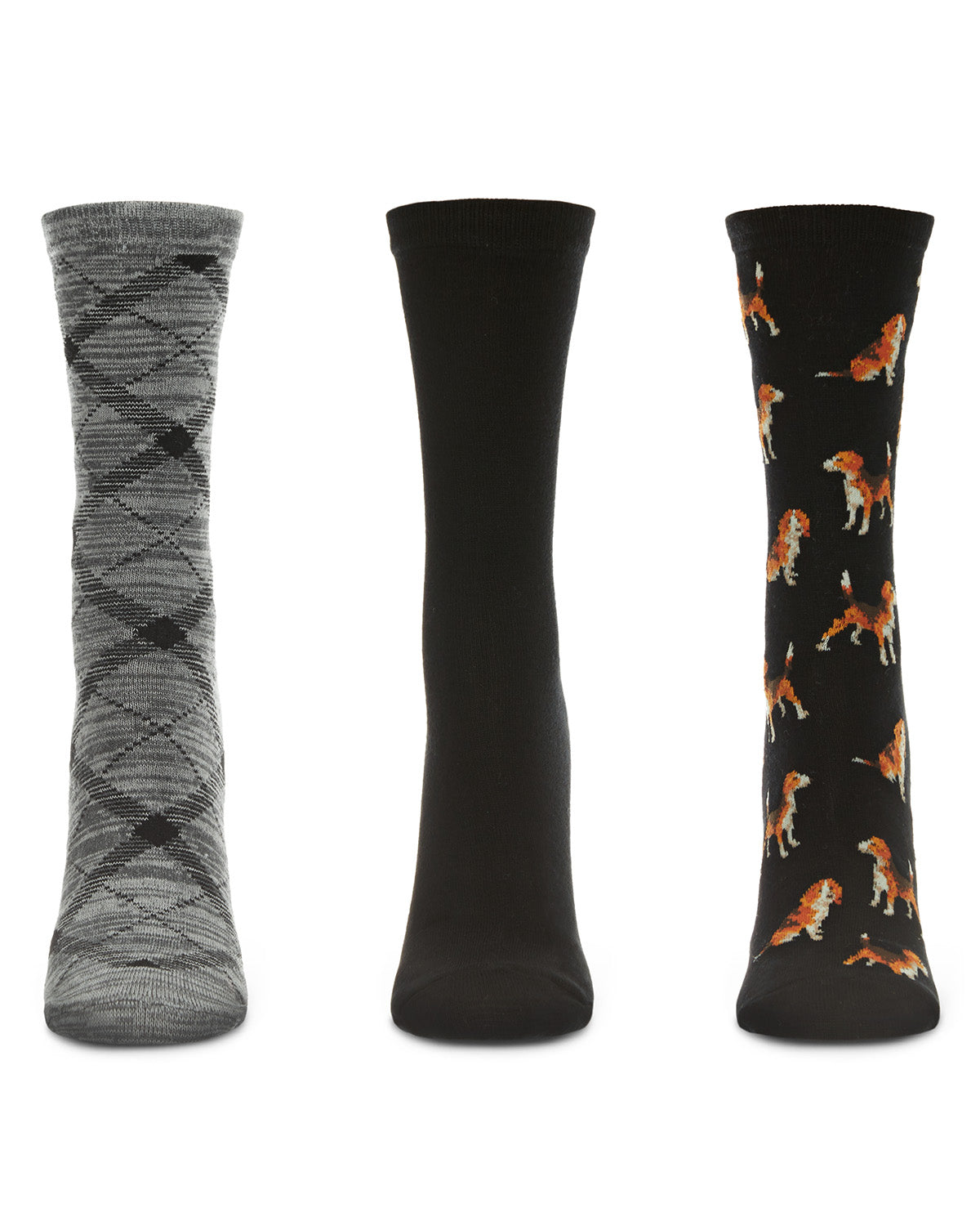 Women's 3 Pair Pack Beagle Bamboo Blend Crew Socks : Color: Black