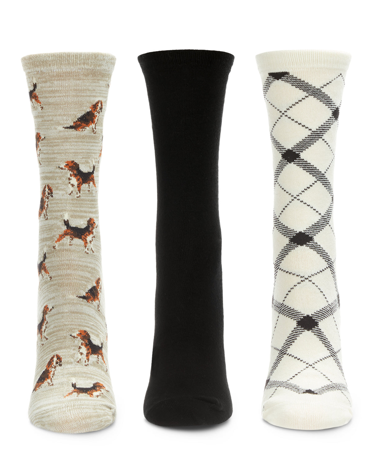 Women's 3 Pair Pack Beagle Bamboo Blend Crew Socks : Color: Black