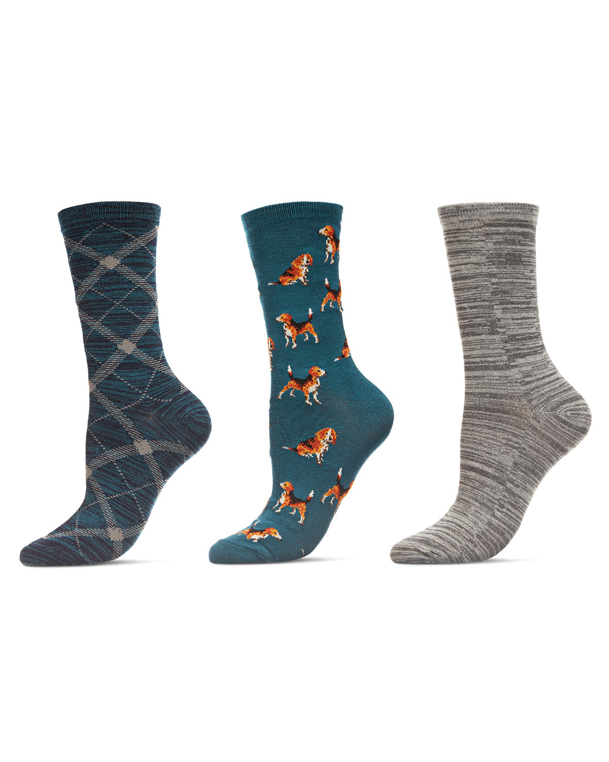 Women's 3 Pair Pack Beagle Bamboo Blend Crew Socks : Color: Legion Blue