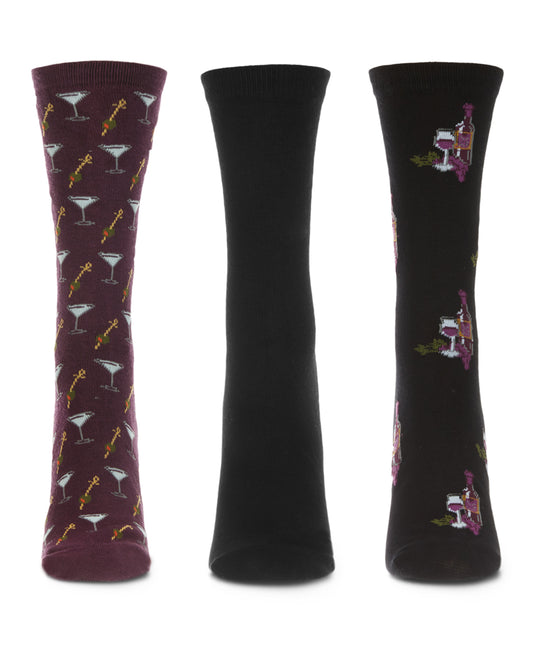 Fine Wine Bamboo Blend Crew 3 Pair Pack : Color: Black