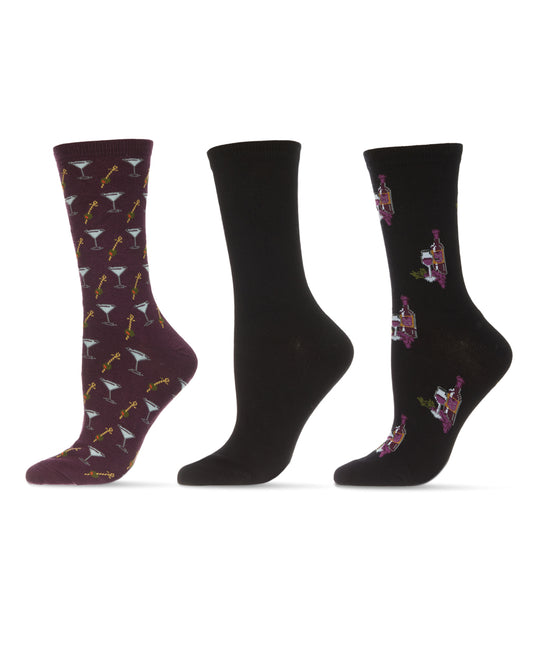 Fine Wine Bamboo Blend Crew 3 Pair Pack : Color: Black
