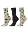 Women's 3 Pair Pack Boston Terrier Bamboo Blend Crew Socks : Color: Crockery