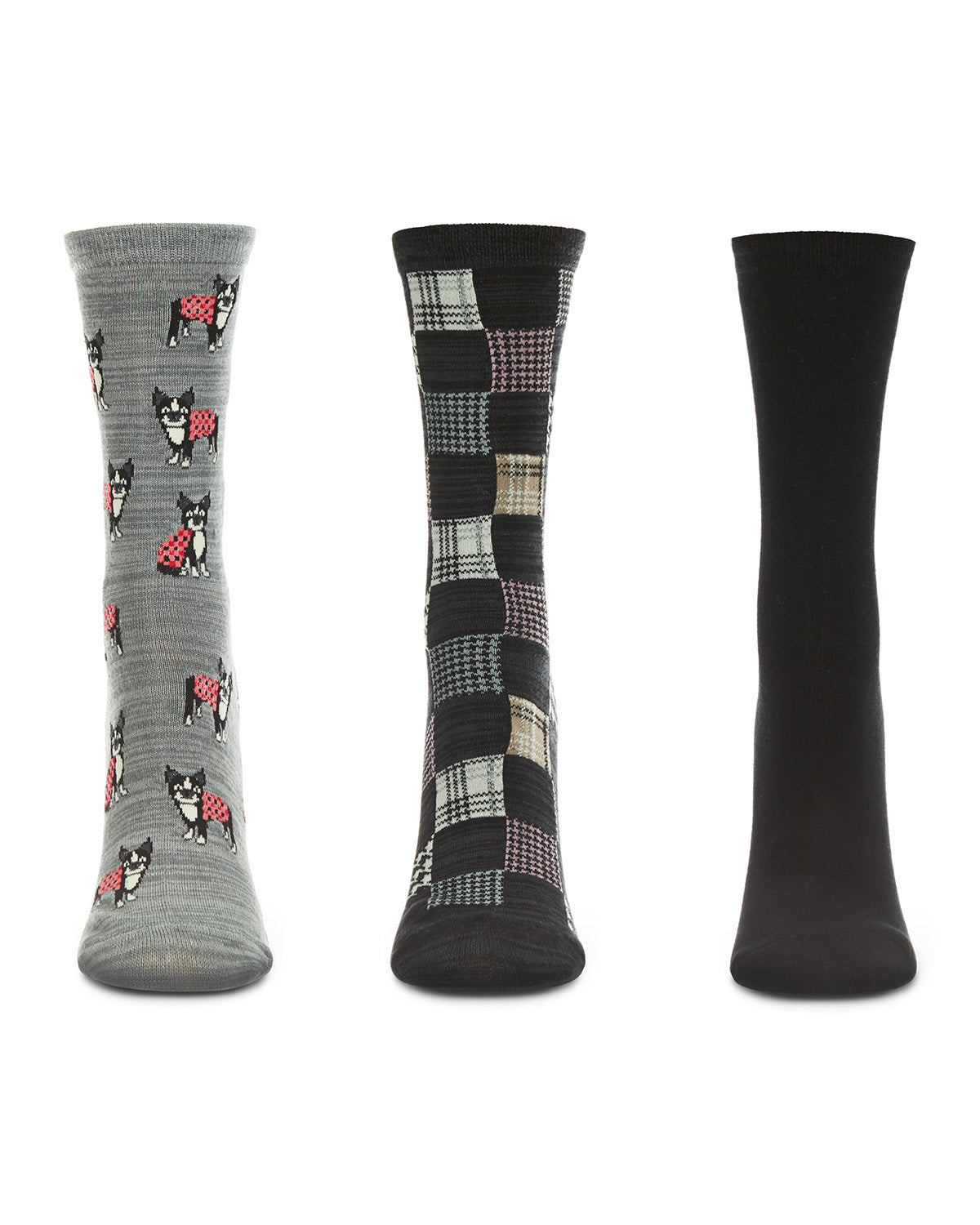 Women's 3 Pair Pack Boston Terrier Bamboo Blend Crew Socks : Color: Crockery