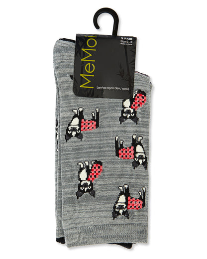 Women's 3 Pair Pack Boston Terrier Bamboo Blend Crew Socks : Color: Crockery
