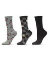 Women's 3 Pair Pack Boston Terrier Bamboo Blend Crew Socks : Color: Silver Filigree