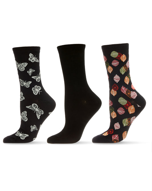 Nature Bamboo Blend Crew 3 Pair Pack : Color: Black
