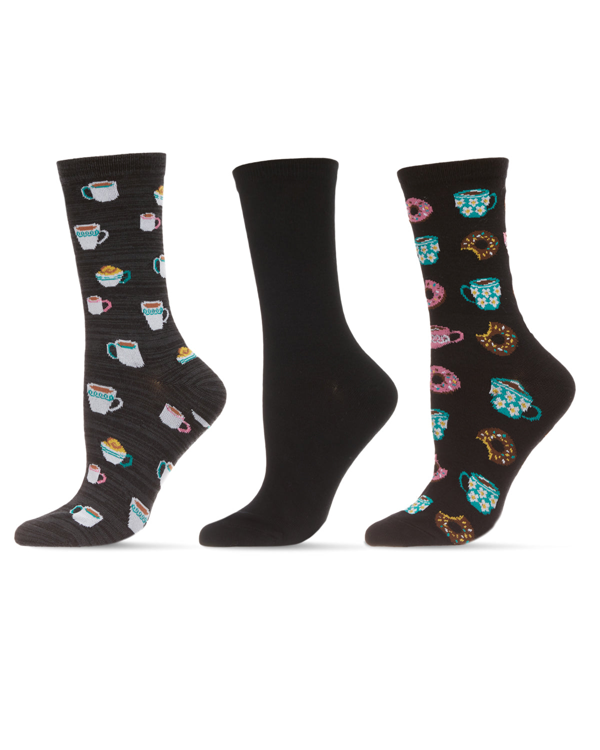 Donut Heaven Bamboo Blend Crew 3 Pair Pack : Color: Black