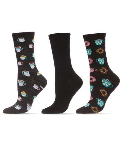 Donut Heaven Bamboo Blend Crew 3 Pair Pack : Color: Black