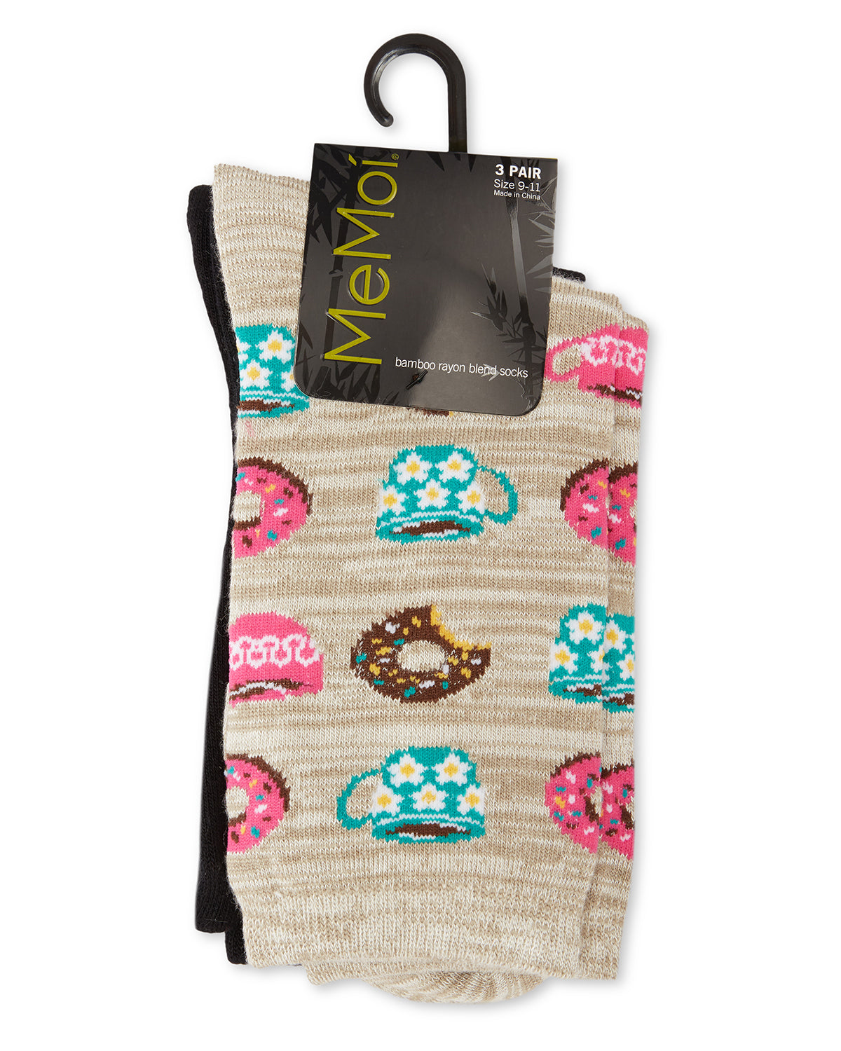 Donut Heaven Bamboo Blend Crew 3 Pair Pack : Color: Black