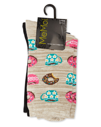 Donut Heaven Bamboo Blend Crew 3 Pair Pack : Color: Black